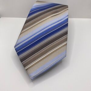 Kenneth Cole Reaction Men’s Tie - Blue and Brown Striped - 100% Silk